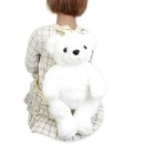 White Teddy bear back pack with black loop and adjustable straps